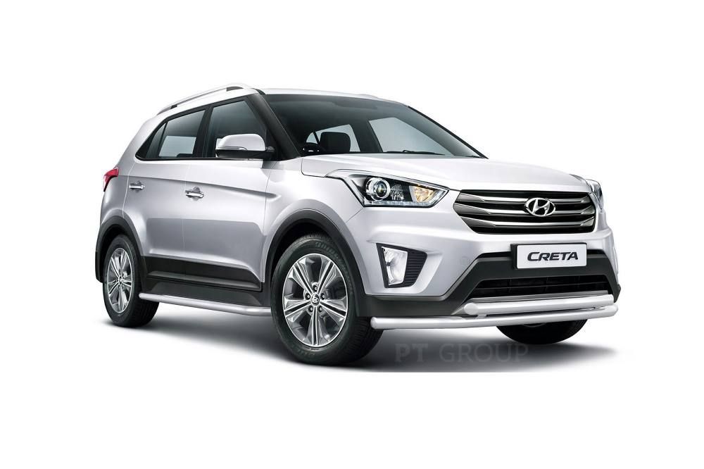 Защита порогов с алюм. площадкой Ø51мм (НПС) HYUNDAI Creta 2016-2020 от производителя ПТ ГРУПП