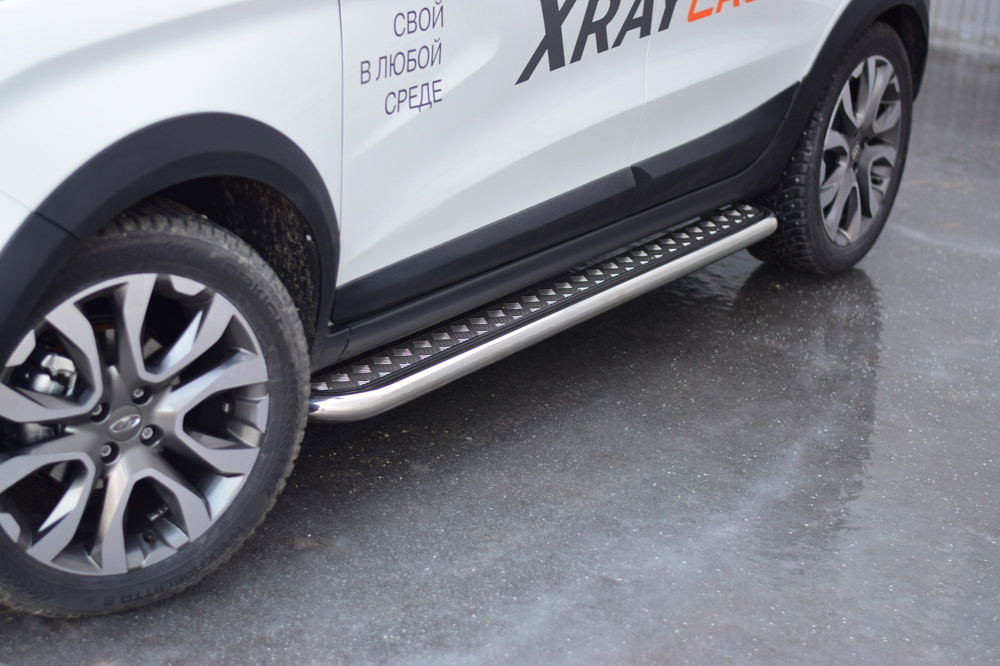 Защита порогов с алюминиевой площадкой (НПС) Lada Xray Cross
